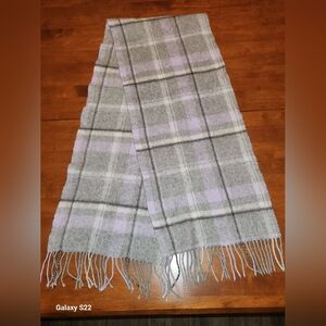 LOUISA PERINI 100% Cashmere Scarf Light Purple Gray Classic Plaid
